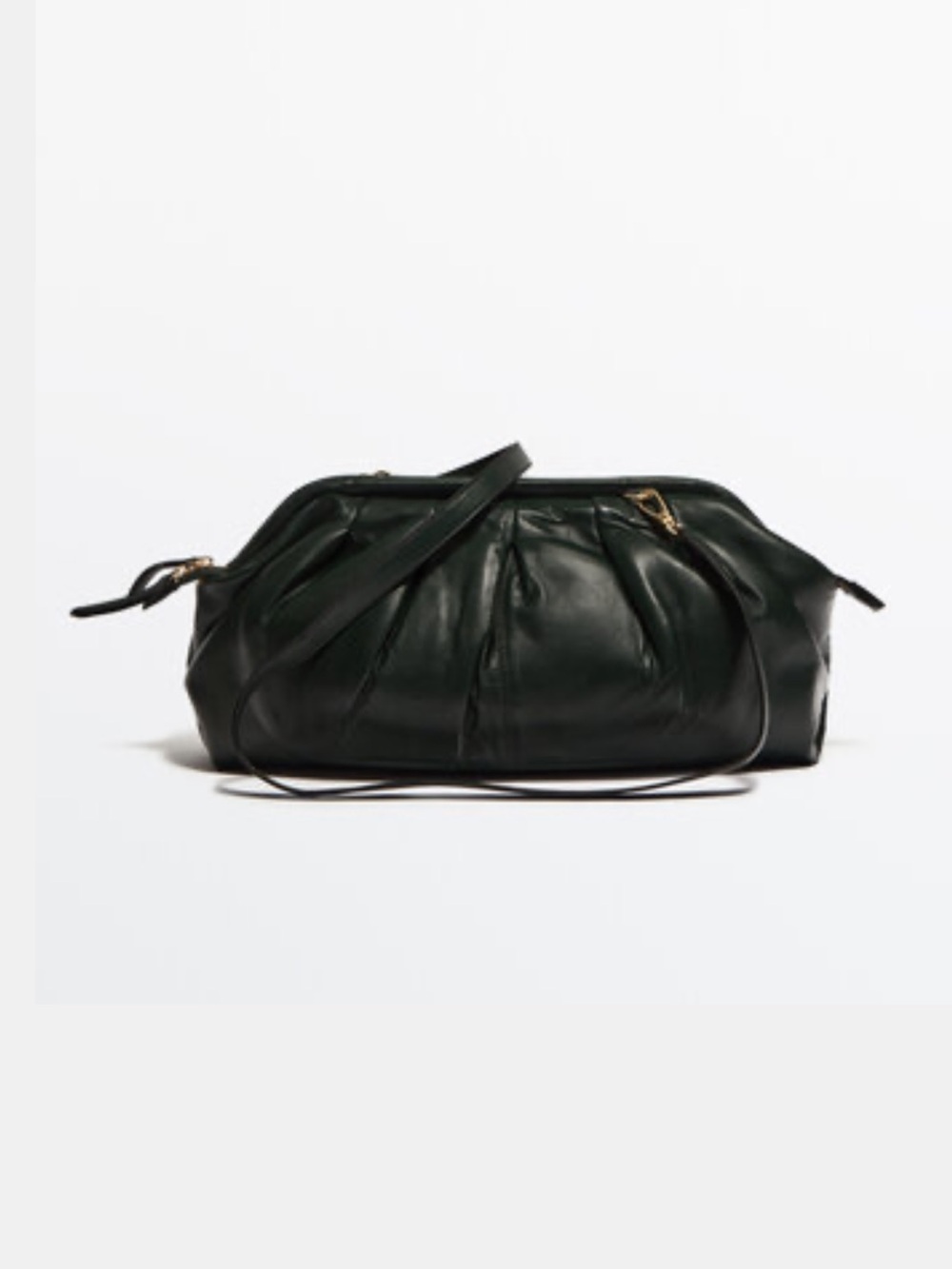 NWT: Massimo Dutti Studio- Dark Green Leather Gathered Bag in XL.